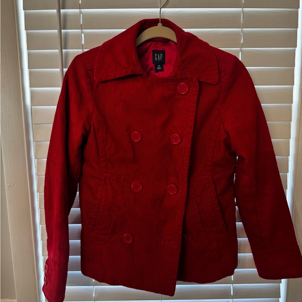 GAP Women's Red Double-Breasted Corduroy Pea Coat Y2K